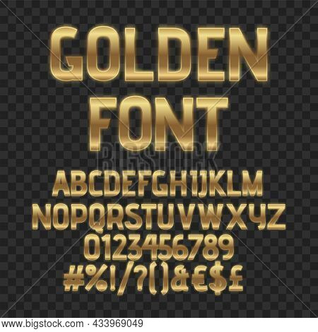 Gold Luxury Letters. Golden Font. Elegant Metal Effect. Vector Gloss Typography. Fashoin Digital Fon