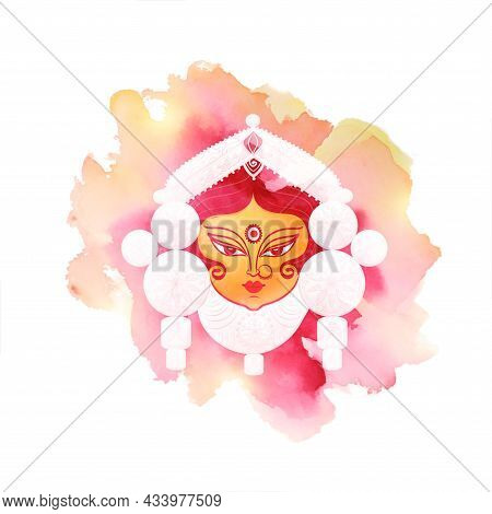 Durga Pooja Festival Card In Watercolor Style Design Vector Illustration