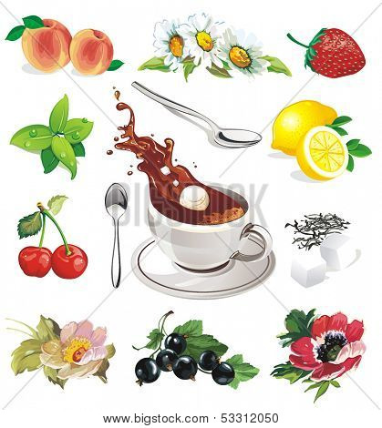 Highly detailed tea icons set isolated on White Background
