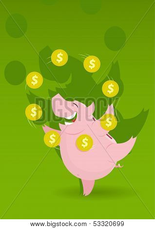 Piggy Bank Is Juggling With Coins