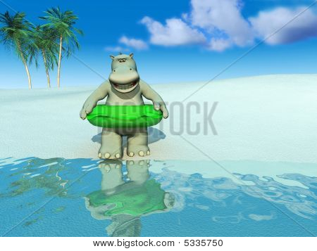 Hipopótamo de desenho na praia.