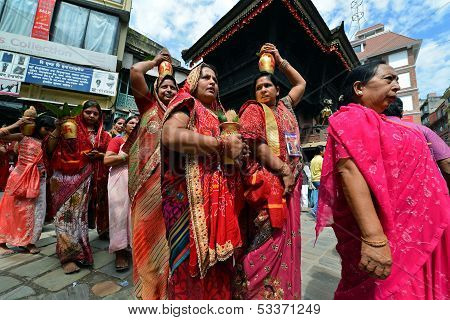 Hindu people celebrating the Dasain in Kathmandu, Nepal