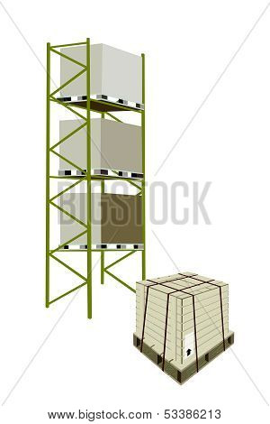 Cargo Shelf With Shipping Box In Steel Strapping