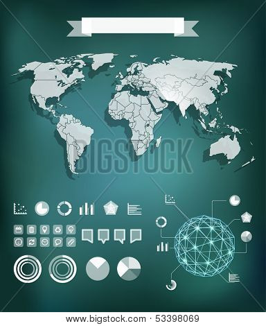 Infographic 요소 서식 파일입니다. 세계 지도 다른 도표