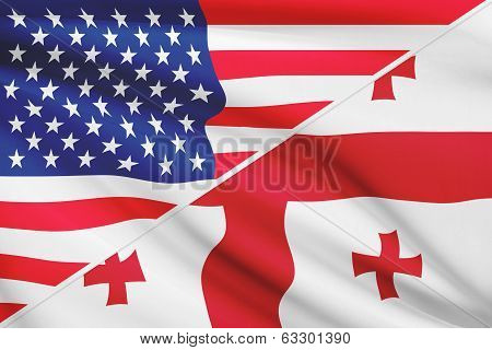 Series Of Ruffled Flags. Usa And Georgia.