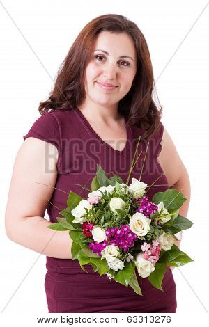 Smiling Women With Bouquet Of Flowers