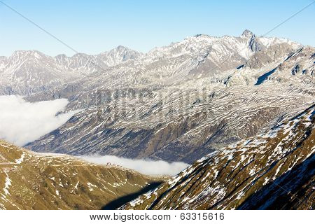 view from Furkapass, canton Graubunden, Switzerland