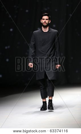 ZAGREB, CROATIA - APRIL 10 : Fashion model wears clothes made by Maja Podrug for Mayn on 