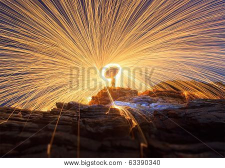 A golden line of steel wool