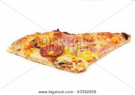 Cut Off Slice Pizza On White Background