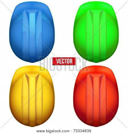 Classic miners helmets. Top view. Vector illustration on a white background