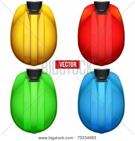 Classic miners helmets with lamp. Top view. Vector illustration on a white background