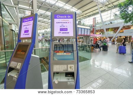 DUSSELDORF - SEP 16: airport interior on September 16, 2014 in Dusseldorf, Germany. Dusseldorf Airport located approximately 7 kilometres north of downtown Dusseldorf