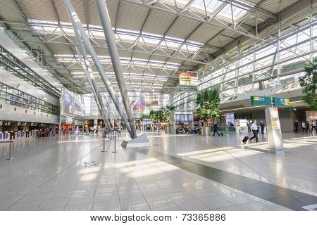 DUSSELDORF - SEP 16: airport interior on September 16, 2014 in Dusseldorf, Germany. Dusseldorf Airport located approximately 7 kilometres north of downtown Dusseldorf