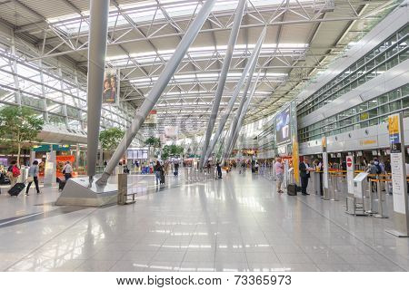 DUSSELDORF - SEP 16: airport interior on September 16, 2014 in Dusseldorf, Germany. Dusseldorf Airport located approximately 7 kilometres north of downtown Dusseldorf