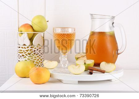 Still life with tasty apple cider and fresh apples