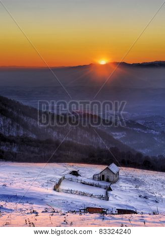 high altitude mountain at sunset