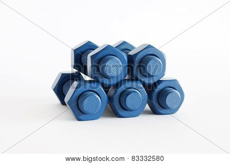Xylan bolt and nut in blue coated with PTFE