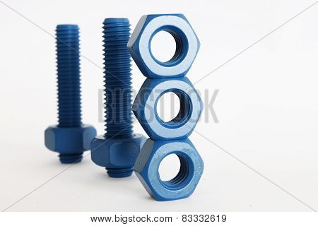 Xylan bolt and nut in blue coated with PTFE