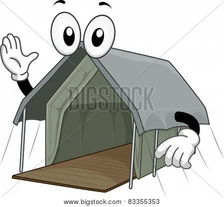 Mascot Illustration of a Safari Lodge Tent Waving His Hand
