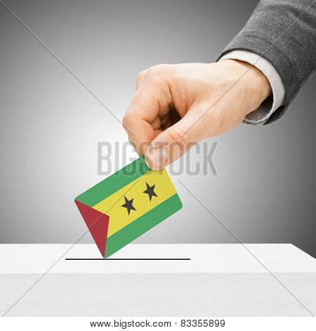 Voting Concept - Male Inserting Flag Into Ballot Box - Sao Tome And Principe