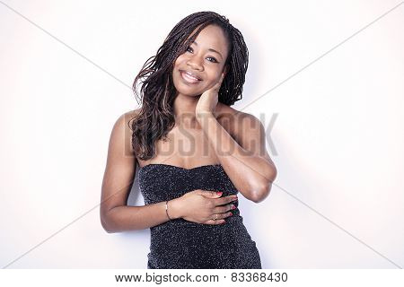 An aframerican woman over a white background
