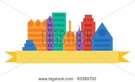 City Scene Cityscape In Flat Colors