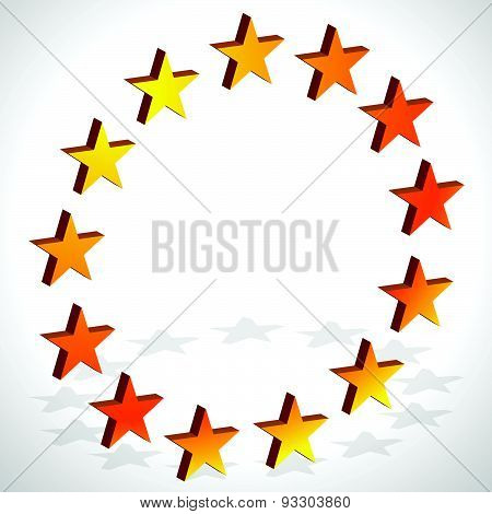 Yellow, Orange Star In Circle. Editable Vector.