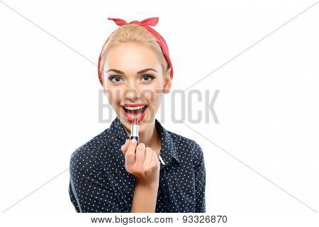 Isolated blond pin up girl
