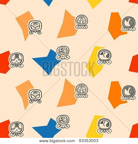 Seamless background with Maya calendar named days and associated glyphs