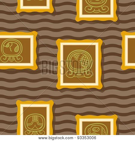 Seamless background with Maya calendar named days and associated glyphs