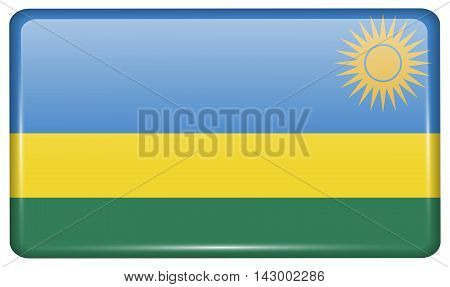 Flags Rwanda In The Form Of A Magnet On Refrigerator With Reflections Light. Vector