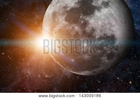 Solar System - Earths Moon. The Moon is Earth's only natural satellite. It is one of the largest natural satellites in the Solar System. Elements of this image furnished by NASA.