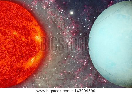 Solar System - Uranus. It is the seventh planet from the Sun and the third-largest in the Solar System. It is a giant planet. Uranus has 27 known satellites. Elements of this image furnished by NASA.
