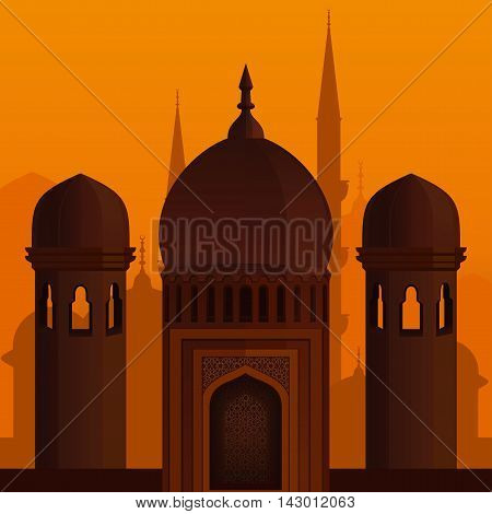 Arabic architecture. Eid Mubarak. Elegant islamic template design. Islamic background. Vector illustration