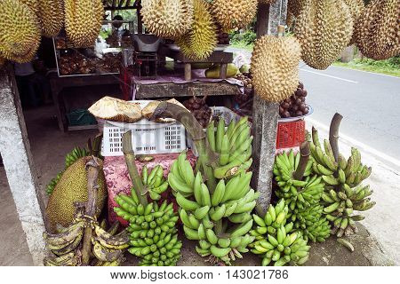 Open air fruit market in the village in Bali, Indonesia.