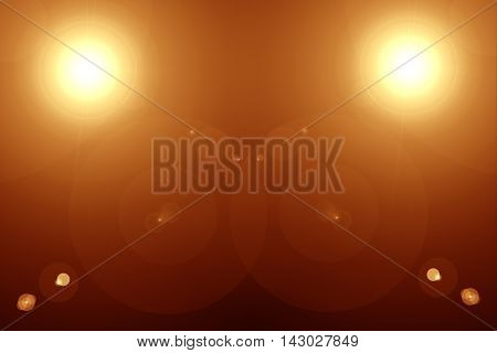 Digital lens flare in black background horizontal frame warm and abstract background