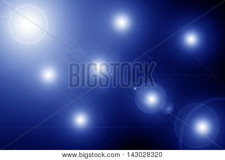 Digital lens flare in black background horizontal frame blue abstract background