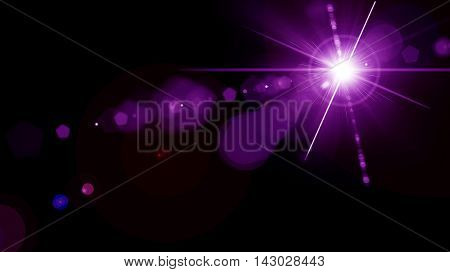 Digital lens flare in black background horizontal frame purple and black abstract background