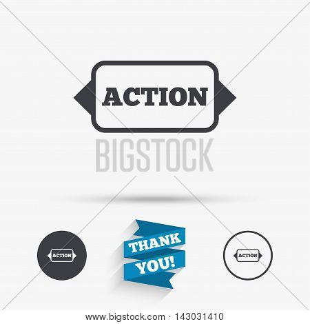 Action sign icon. Motivation button with arrow. Flat icons. Buttons with icons. Thank you ribbon. Vector