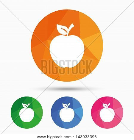 Apple sign icon. Fruit with leaf symbol. Triangular low poly button with flat icon. Vector