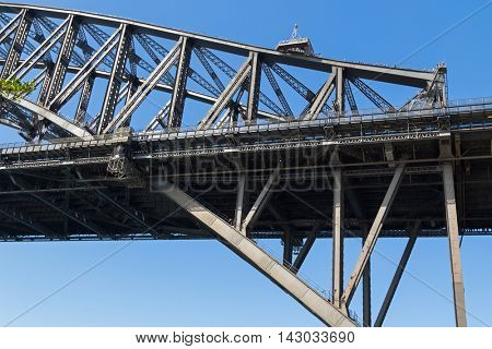 SYDNEY, AUSTRALIA - APRIL, 2016 : Sydney Harbour Bridge with people walking on top in Sydney, Australia on April 20, 2016. It's steel arched bridge connecting Central business district and North Shore
