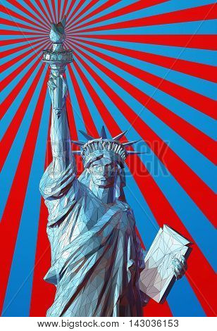 Polygonal liberty graphic illustration on shining red blue background