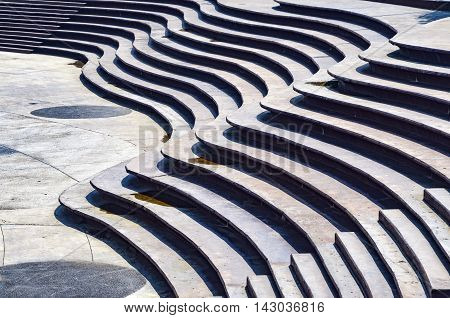 Stairs Architecture background. flat and circular staircase that surrounds a large area