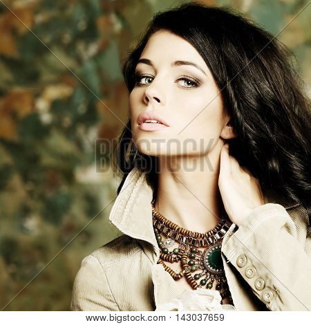 Fashion model girl portrait with long hair