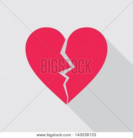 Red broken heart flat icon on gray background. Cracked heart symbol.Vector illustration in EPS8 format.