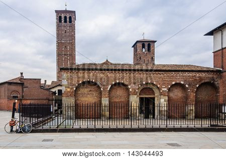 MILAN, ITALY - JANUARY 29, 2016: Side view of Sant'Ambrogio Church in Milan Italy