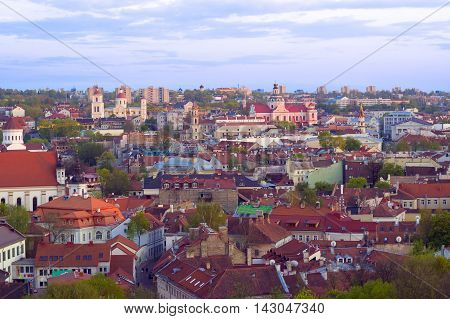 Scenic summer panoramic aerial view of Vilnius old town. Lithuania