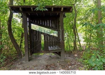 A small temporary shelter in the woods