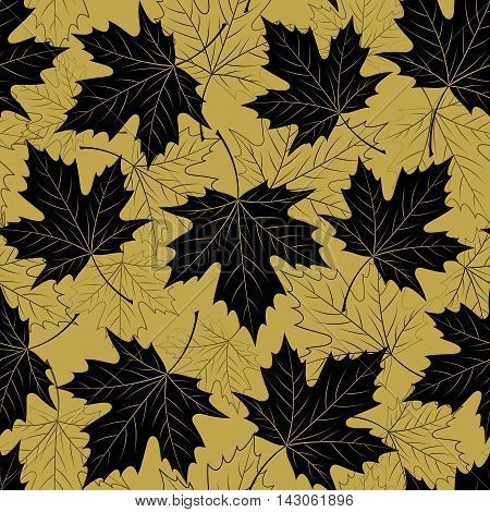 Fall leaf seamless pattern. Autumn foliage. Repeating golden color design. Vector illustration EPS10